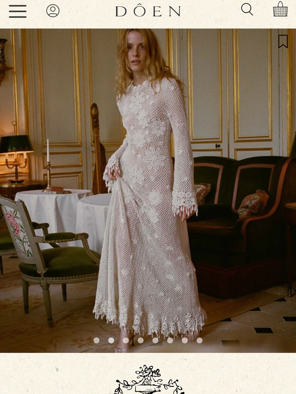 ISO WANT TO BUY Doen Ivory Crochet Maxi Dress with Floral Motifs